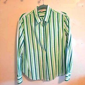 Loro Piana Green and White Stripped Button Down Shirt